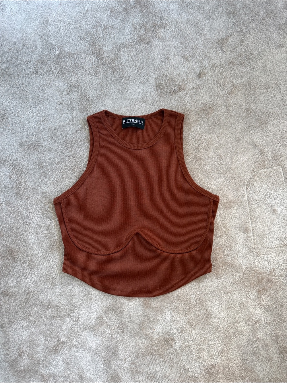 Kittenish Rust Brown Ribbed Shelf-Bra Crop Tank